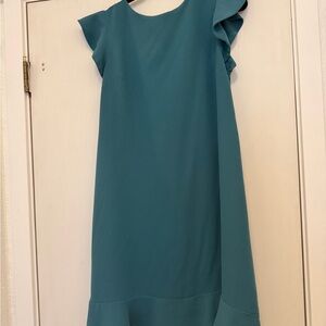 LOFT Teal Dress with Ruffle Sleeves